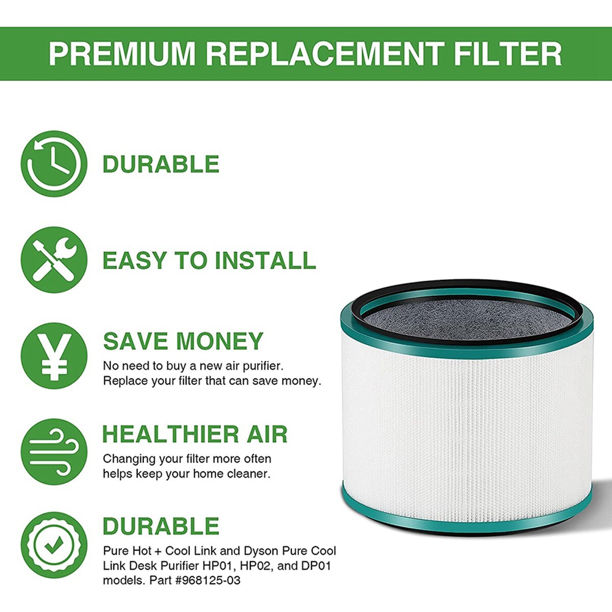 2 Stuks Hepa Vervanging Filter Voor Dyson Pure + Cool Link HP00/HP01/HP02/DP01/DP02/DP03 Luchtreiniger. Deel 968125-03