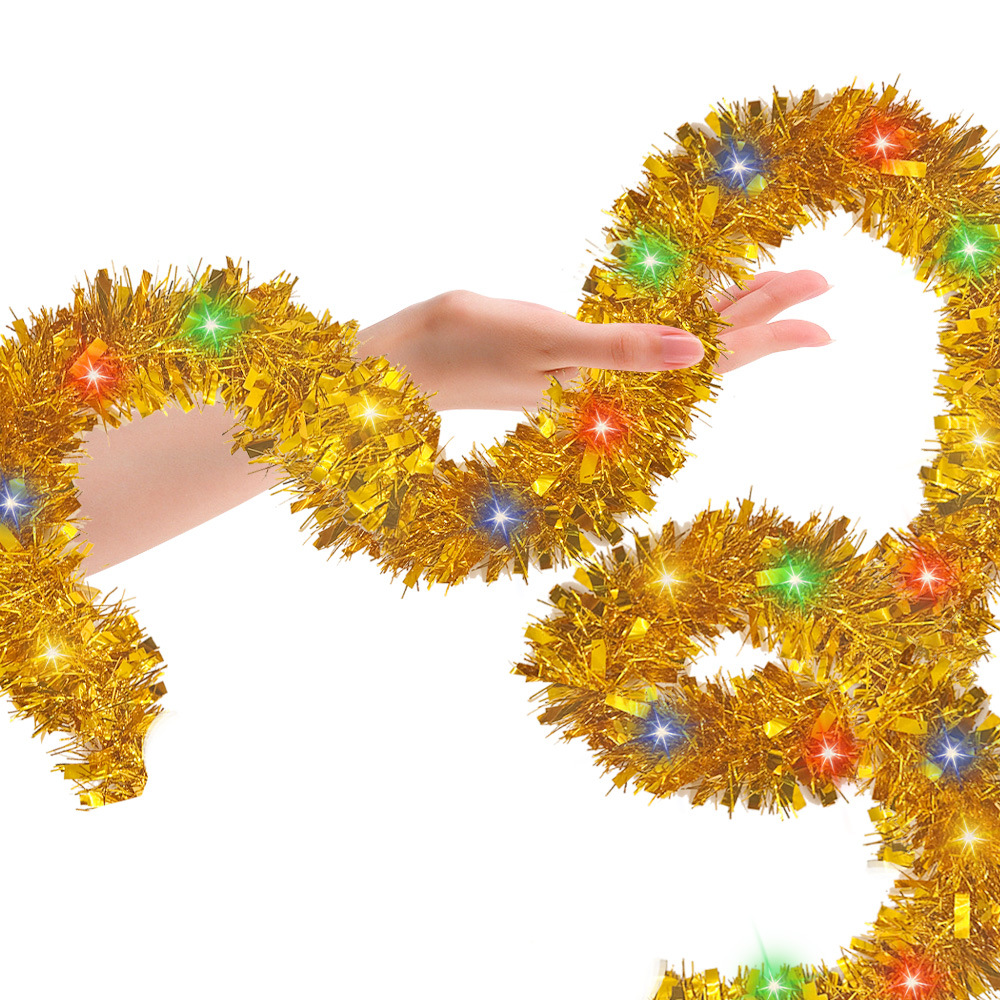 Guirnalda de oropel navideño con 50 luces LED, decoraciones gruesas metálicas brillantes para interiores/exteriores, para fiestas navideñas, 1 ud.