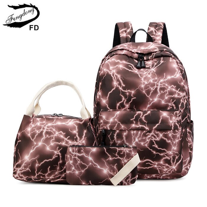 Fengdong Schooltassen Voor Tienermeisjes Mode Multifunctionele Tas Set Waterdichte Nylon Schooltas Kinderen School Rugzak Set: coffee