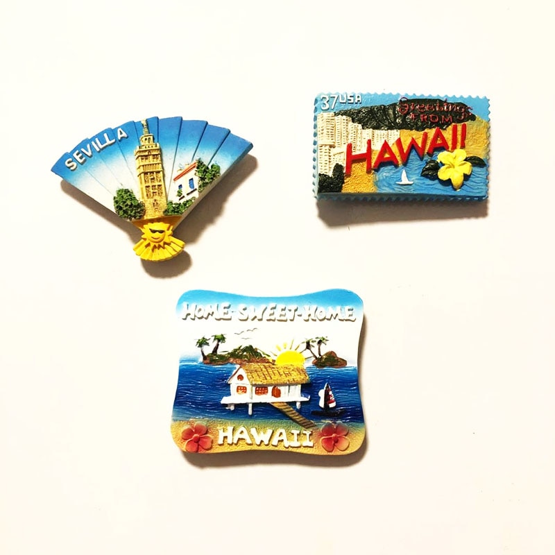 Imanes de nevera de Ibiza, Benldorm, Hawaii, Sevilla, ventilador de flores, pegatina magnética para nevera, recuerdo de viaje mundial