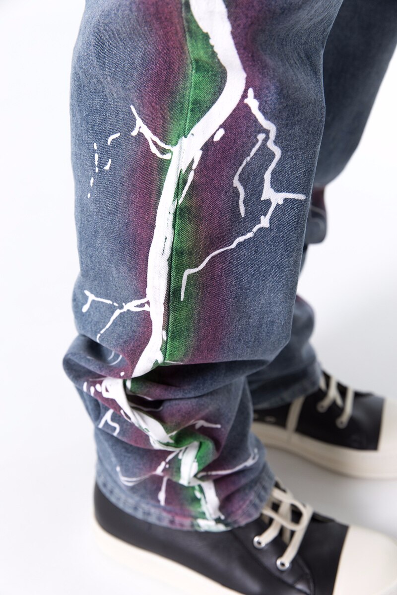 Pantalones vaqueros con estampado lateral para hombre, Jeans con cremallera recta, pantalones de motorista, Hip-Hop, Harajuku, de venta al por menor
