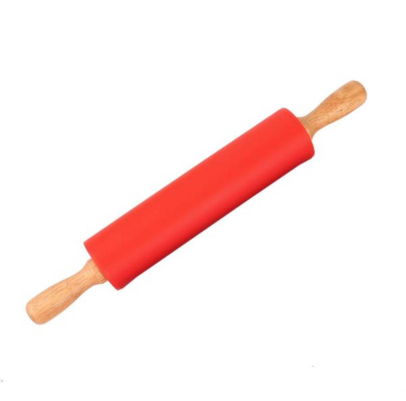 3 maten Siliconen Deegroller met Houten Handvat Gebak Meel Cake Deeg Patroon Roller Bakvormen Keuken Pastry Tool 4 Kleuren: Red / 30X4CM