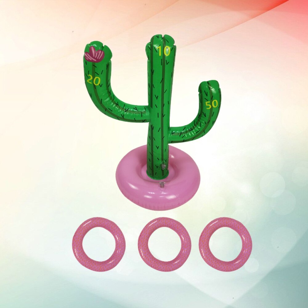 1 Set Van Pvc Opblaasbare Cactus Vormige Beach Party Speelgoed Kids Ring Toss Speelgoed (1Pc Cactus + 3pcs Ring)