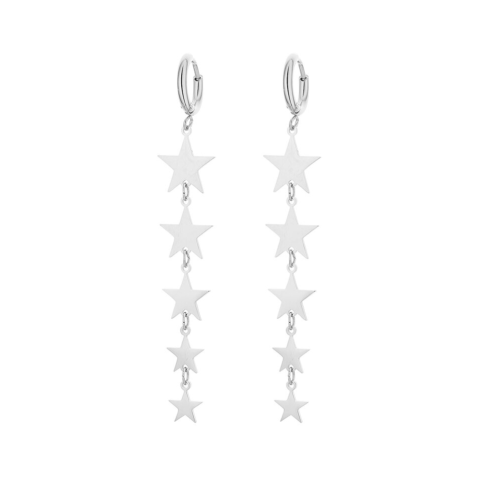 Stainless Steel Hoop Earrings For Women Accessories Jewelry Rose Gold Color Long Multi Star Thick Small Hoops Earring: Silver