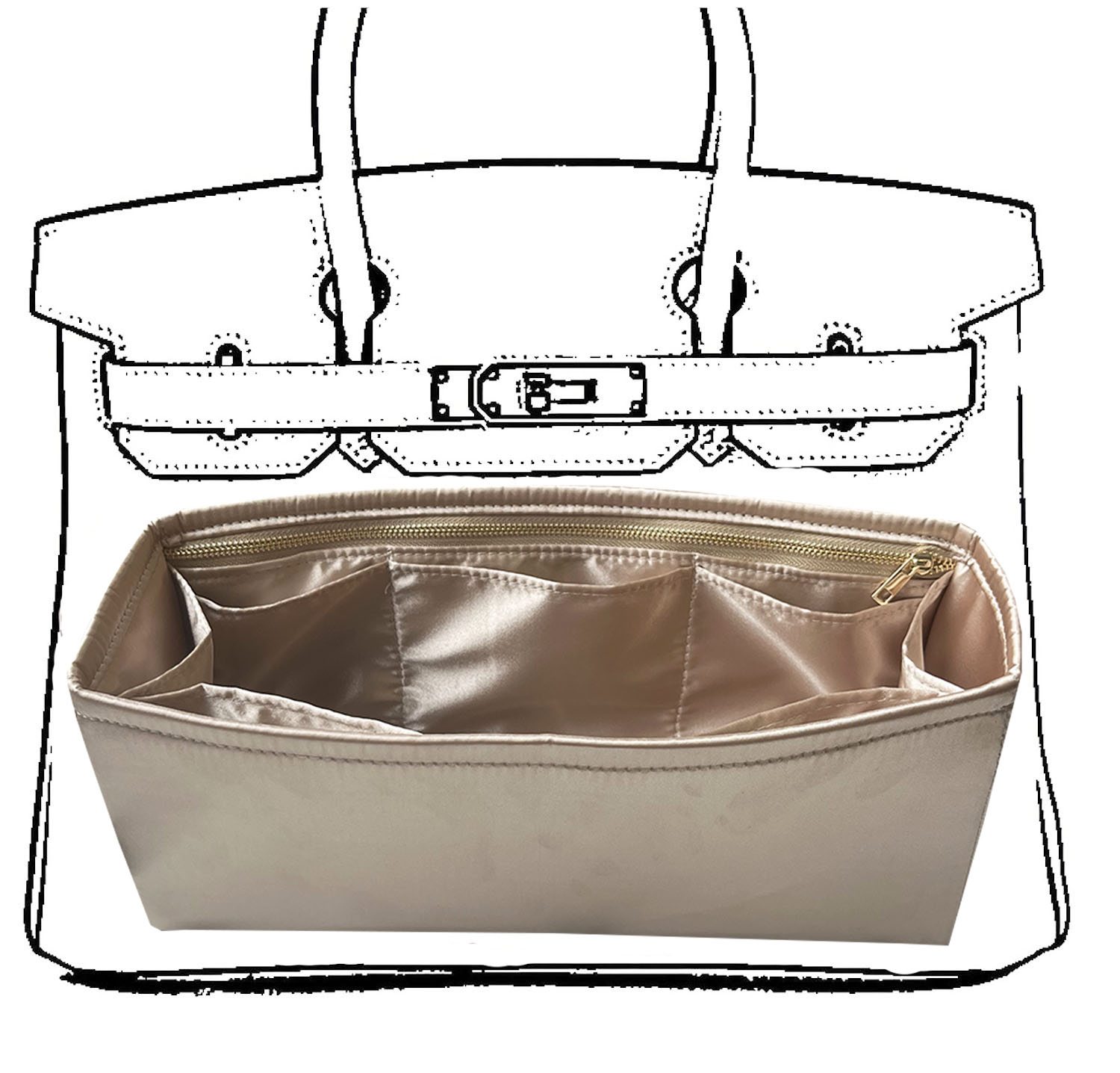 Veskeorganisator silkemyk, silke, luksuriøs håndveske, tote-in-bag-formere, dame - passer til b irkin 25/30/35/40 vesker: S / Brun