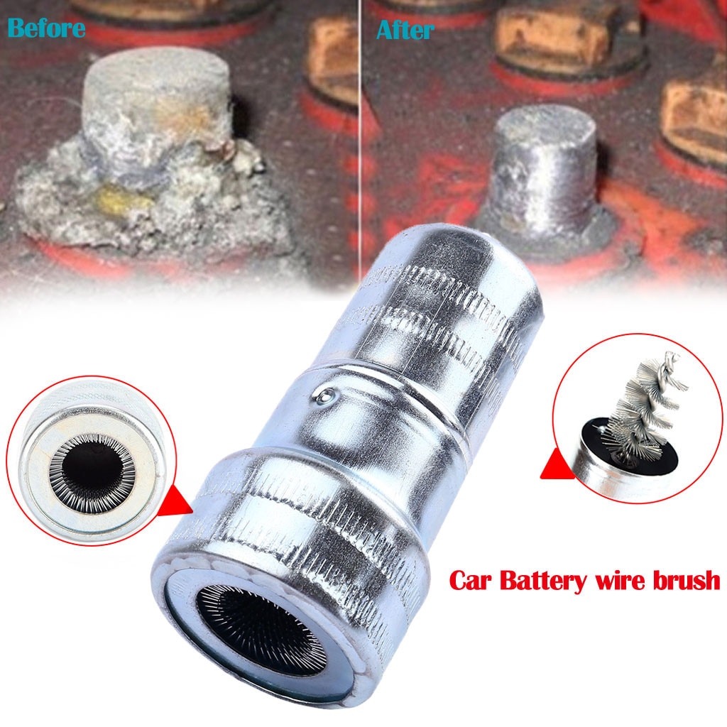 Car Cleaning Battery Post Terminal Cable Cleaner Dirt Corrosion Brush Hand Tool 2 places for cleaning Stainless steel 8Z