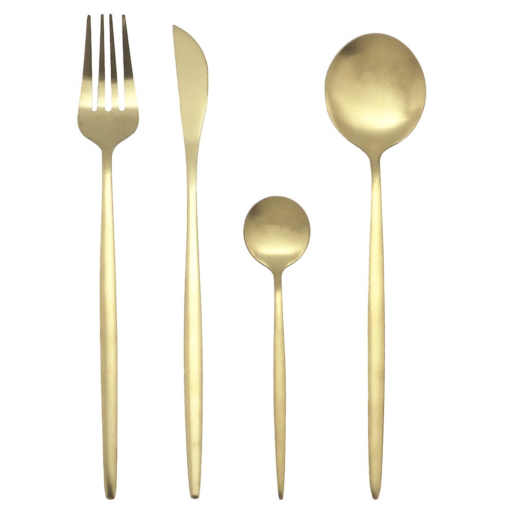 16 stk sort service bestiksæt kniv te middagsske gaffel guld rustfrit stål køkkenbestik servisesæt: 4 sæt / Champagne