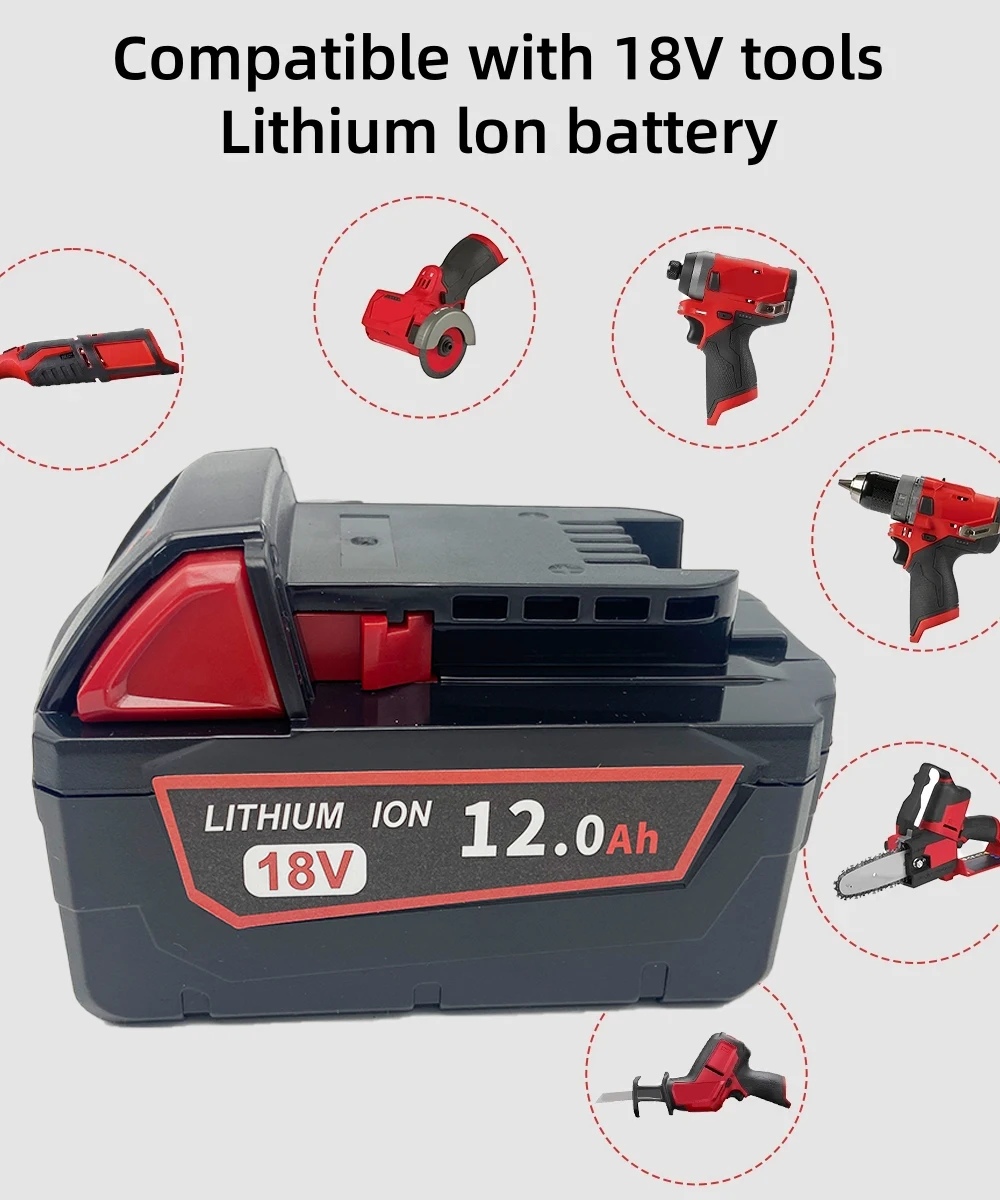 For Milwaukee M18 18V 12000mAh 18650 Lithium Replacement Battery For Milwaukee 48-11-1860 48-11-1850 48-11-1840 Battery