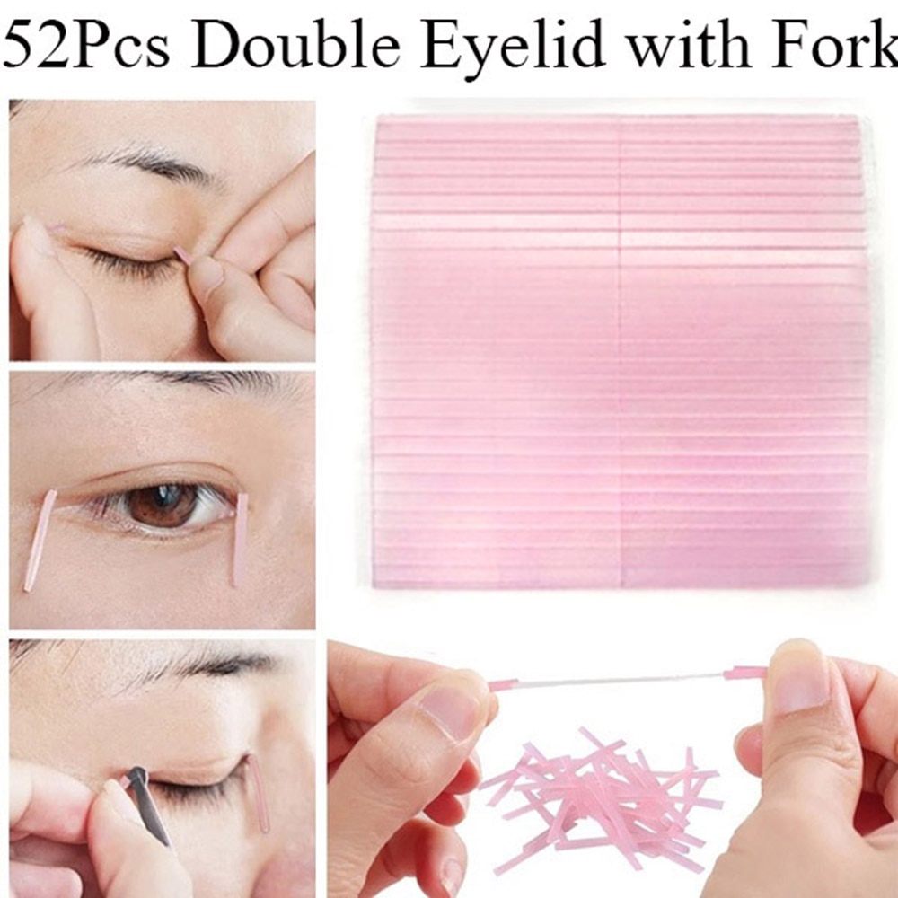 52Pcs Onzichtbare Dubbele Ooglid Tape Magie Ooglid Stickers Dubbelzijdig Strip Adhesive Fiber Stretch Eye Gereedschap