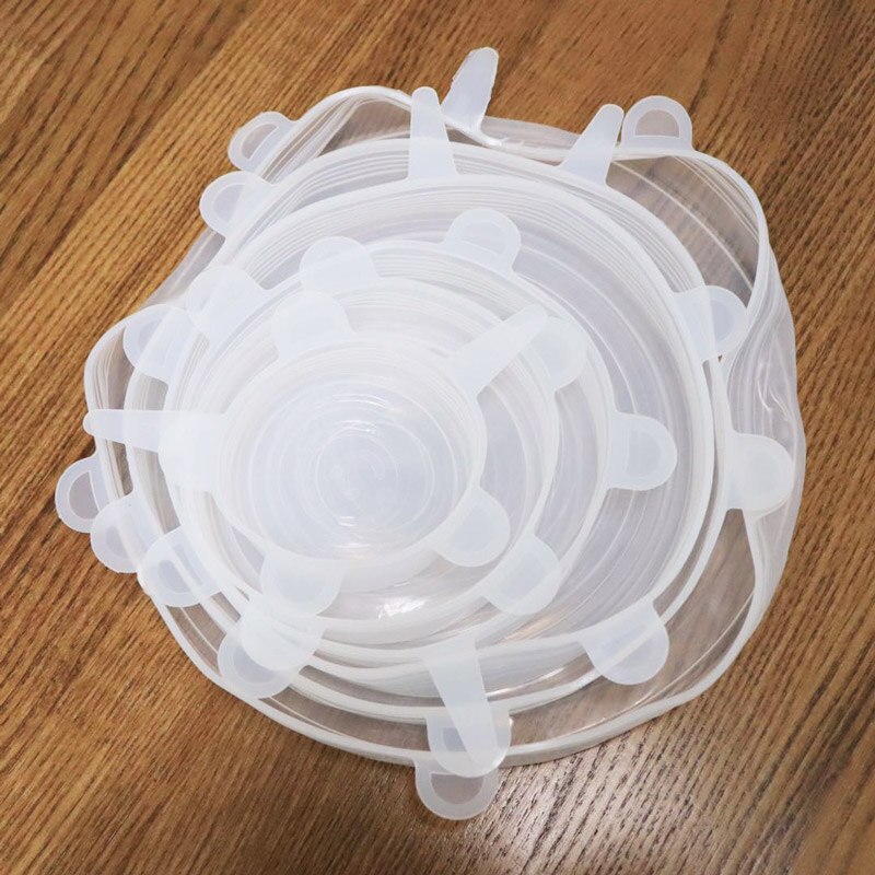 6pc silicone couvercle extensible réutilisable universel silicone bol pot couvercle conservation des aliments couvercle cuisson silicone couvercle accessoires de cuisine: 110g white 6pcs