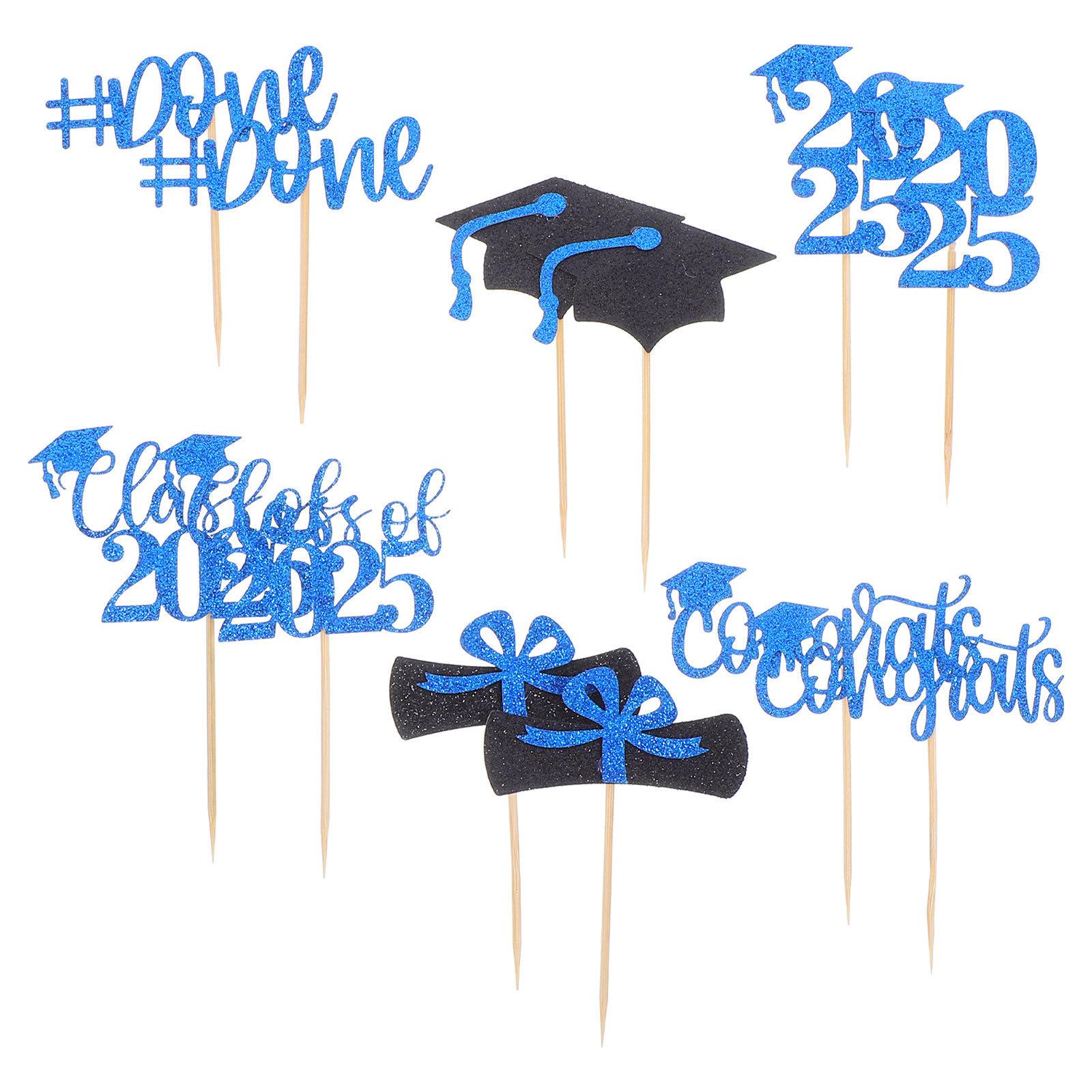 12Pcs Graduation Cake Toppers Class of Grad Cap Cupcake Picks Festive Glitter Versatile Dessert Decoration