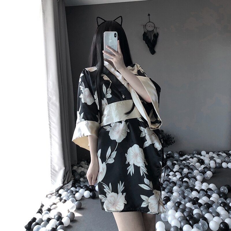 Japanse Kimono Sexy Lingerie Traditionele Stijl Robe Yukata Kostuums Pyjama Soft Cosplay Maid Outfit Vrouwen Sexy Zijde Riem Pak: Suit 1