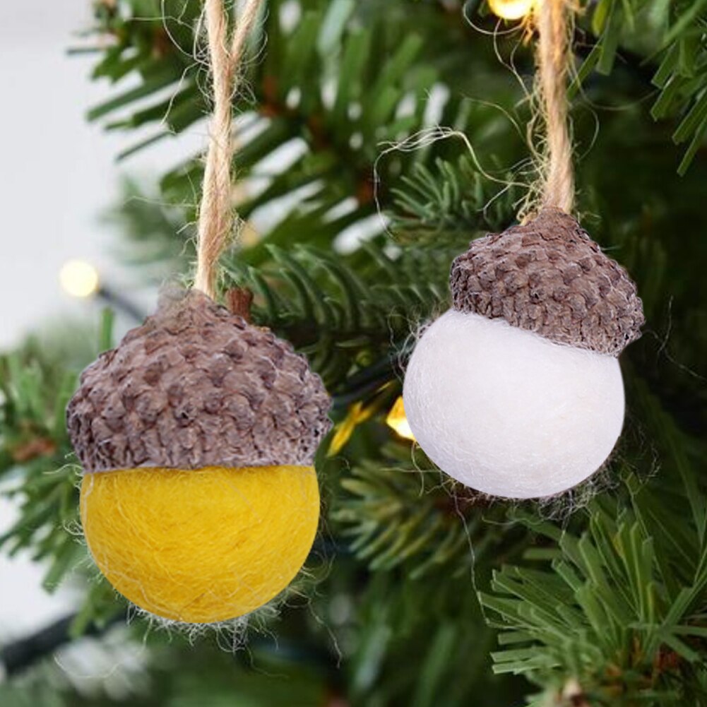 Adornos colgantes de bellota de fieltro de 30 piezas, bolas de fieltro de lana con cuerda de lino, árbol de Navidad de granja para decoración rústica, pared, en casa