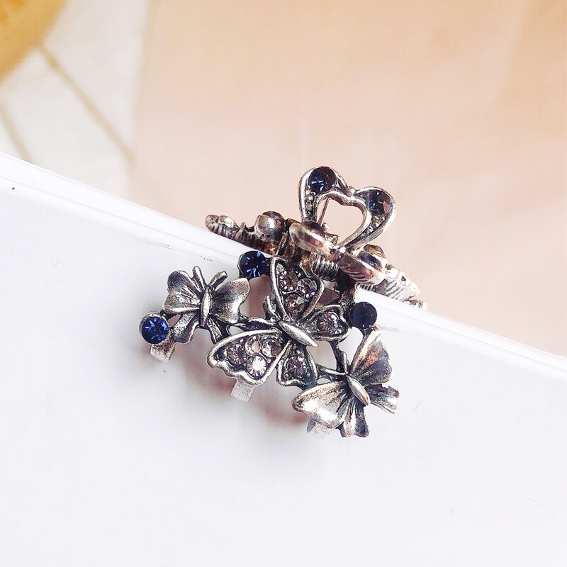 Morkopela-Pinza para el pelo de plata antigua para mujer, pinza para el pelo con diamantes de imitación pequeños, pinzas de Metal para el pelo, alfileres, accesorios para el cabello de mariposa