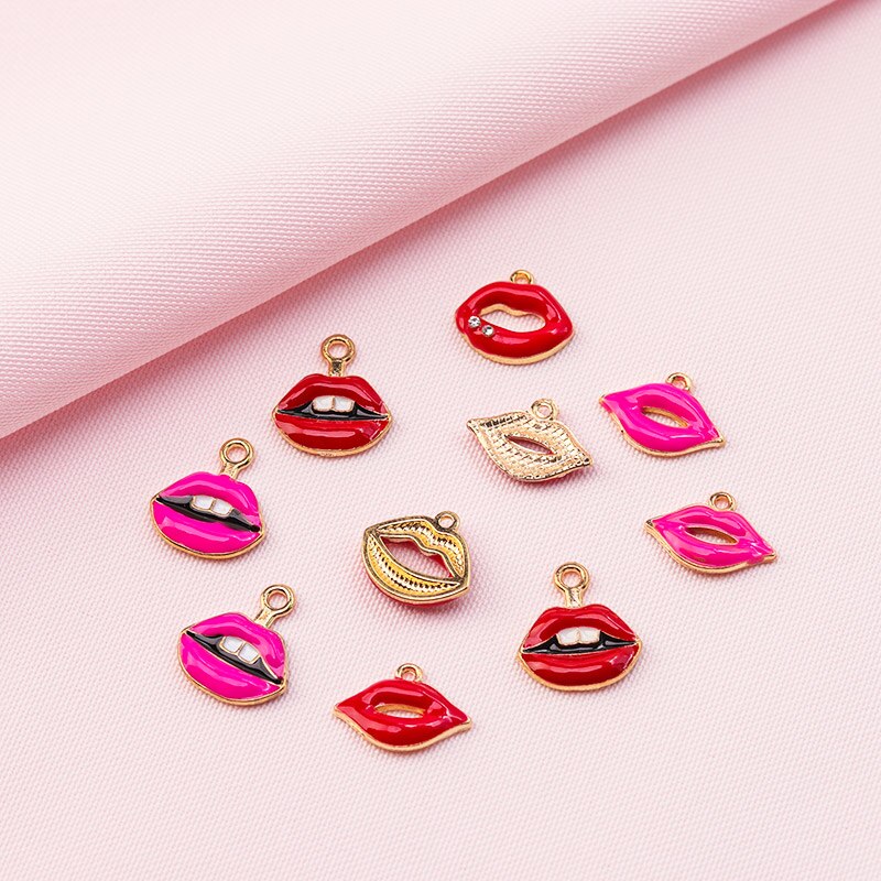 10pcs/lot Mouth Lips Charms Lipstick Floating Enamel Charms Alloy Lip pendant Fit Necklaces Bracelets DIY Jewelry Accessories