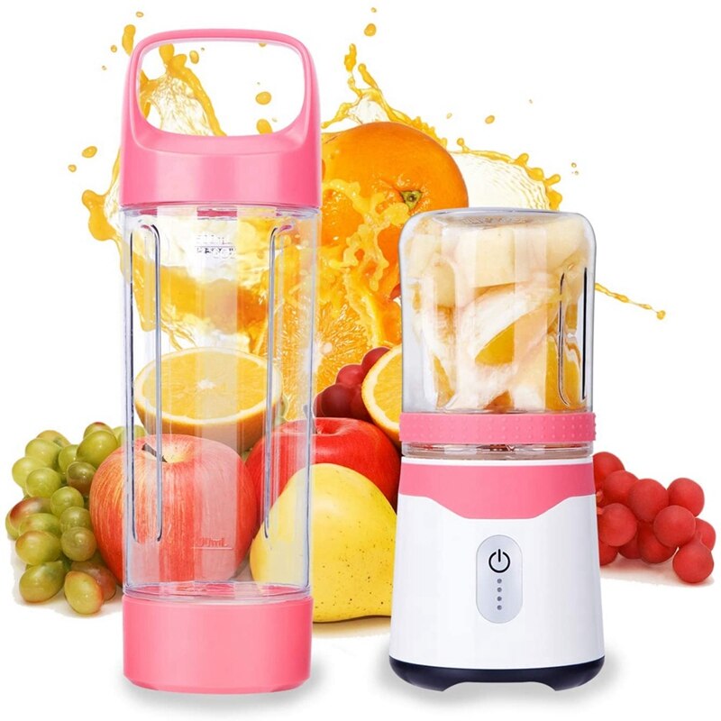 Mini Portable Blender, USB Rechargeable Electric Fruit Juicer Mixer with 2 Detachable Bottle (300+500Ml)