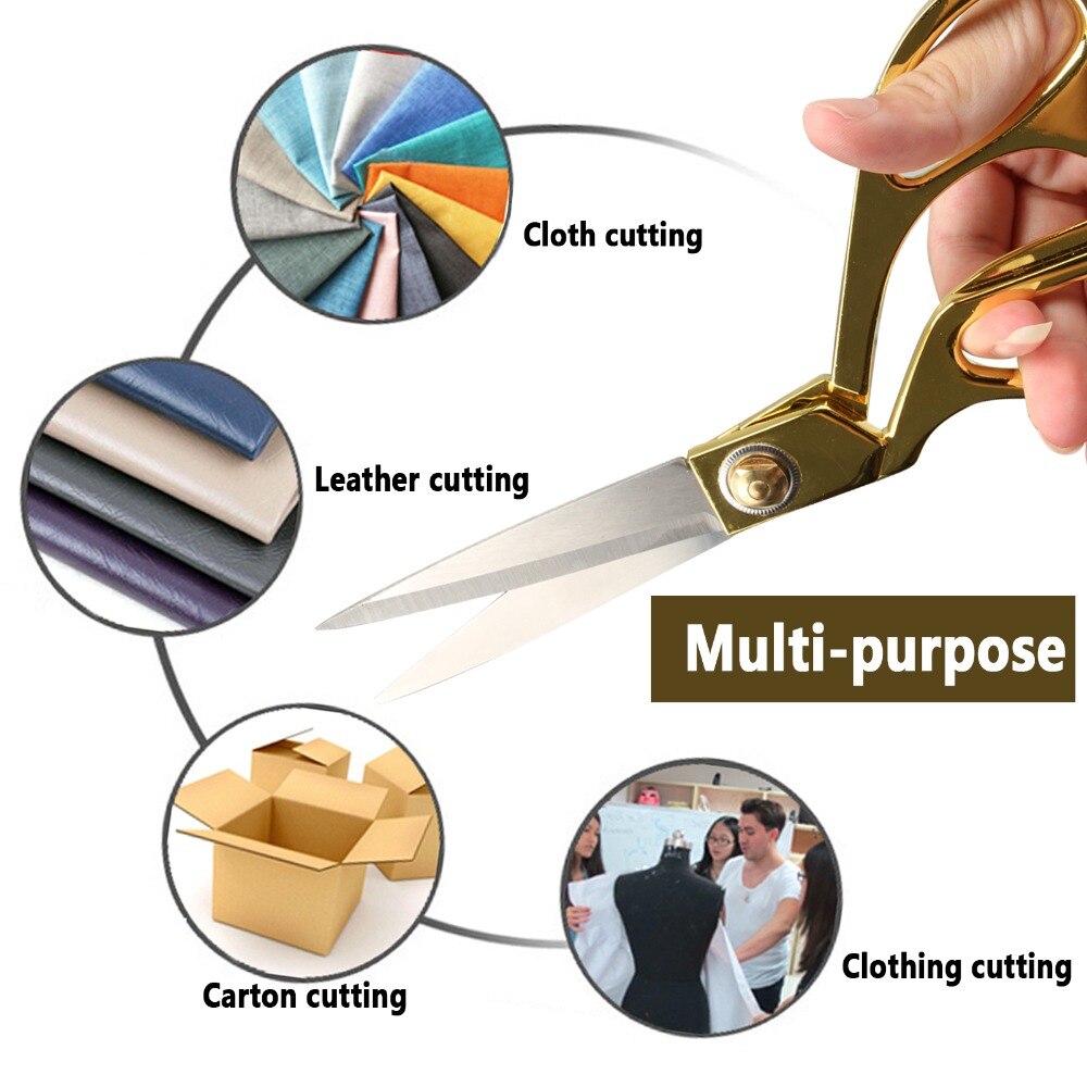 Ciseaux de coupe en cuir | Ciseaux de haute quilité en acier inoxydable pour la coupe en tissu, ciseaux à lame tranchante en or accessoire