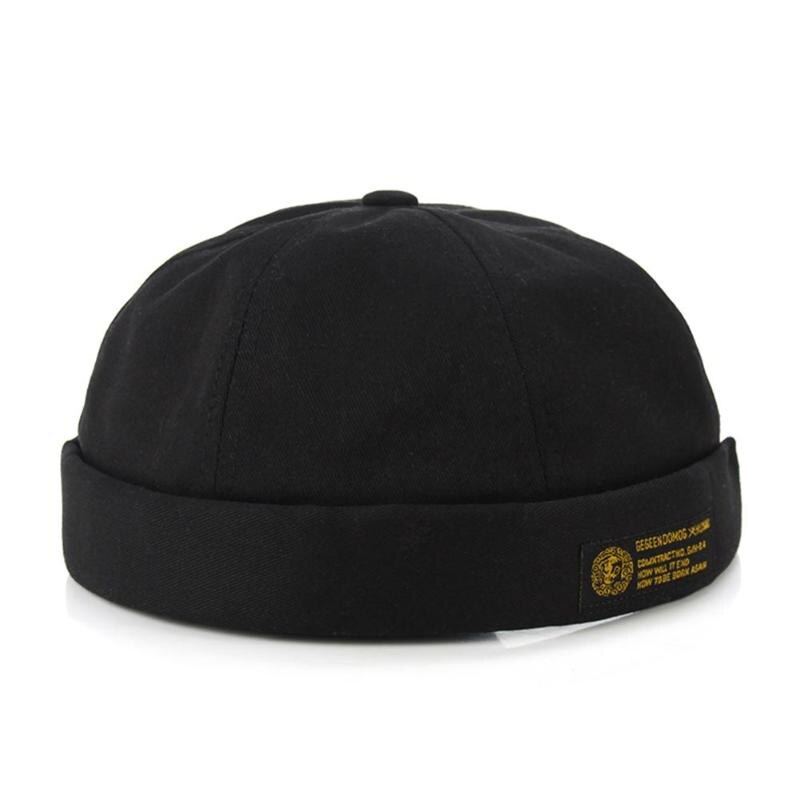 Vintage hip hop mænd kvinder hat vasket bomuld retro kraniet cap justerbar brimless hat udlejer åndbar beanie hat: Sort