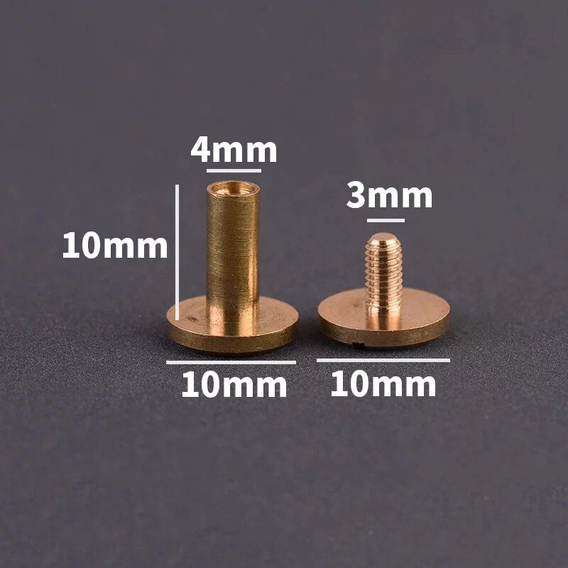 Tornillos de encuadernación de latón macizo, remaches de clavos para álbum de fotos, tachuelas artesanales de cuero, sujetadores de billetera de cinturón, tapa de 10mm, 10 Uds.: 10mm  x 10mm