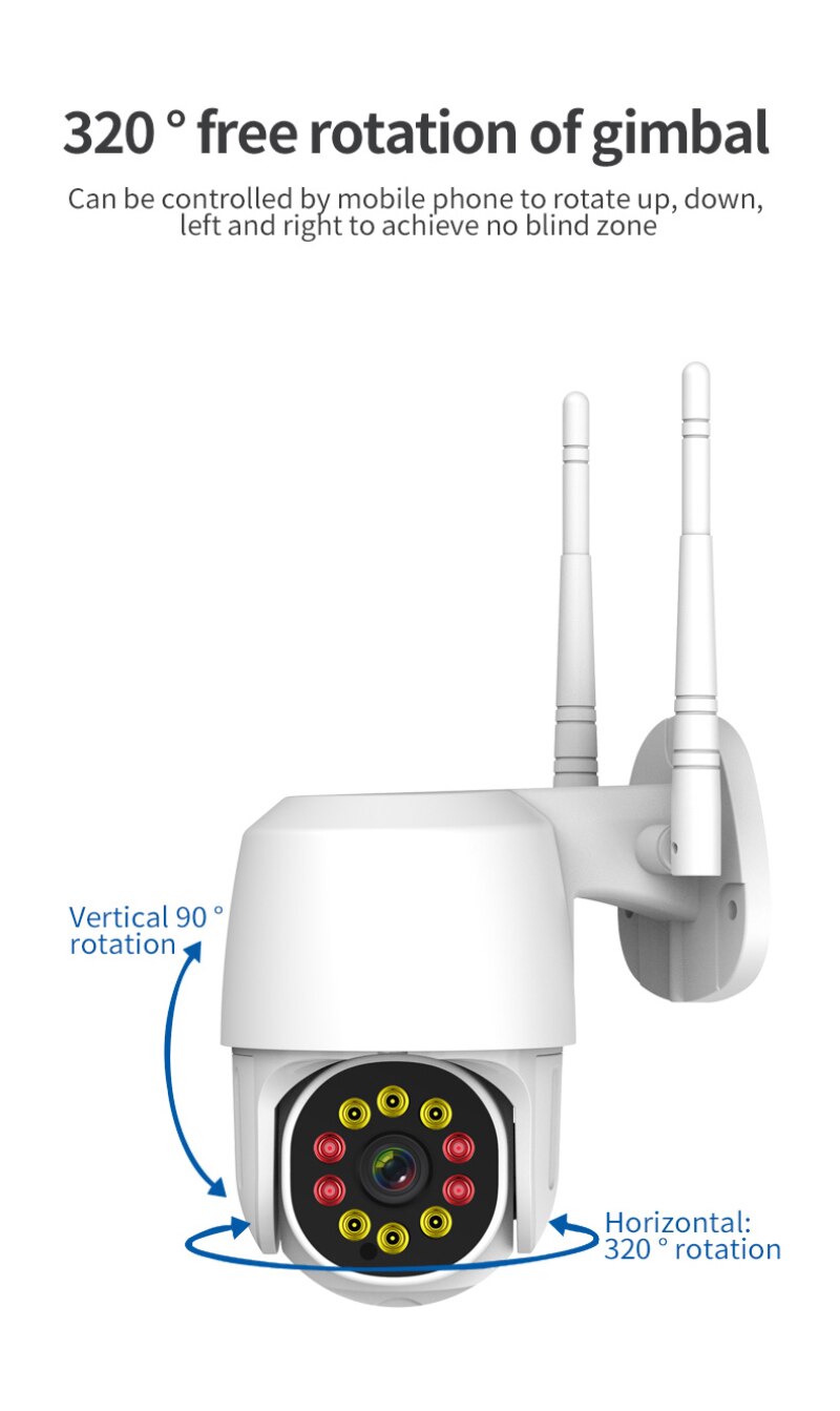 Câmera de vigilância de áreas externas ptz ip 1080p com zoom digital de 4x., wifi, sem fio, detecção humana por inteligência artificial. áudio, 2mp, cftv.