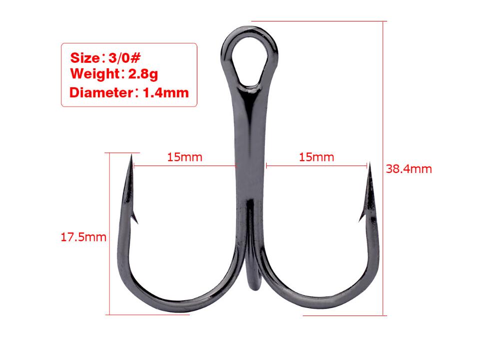 10 Uds. De anzuelos de pesca de Material de carbono de acero alto, anzuelo de pesca negro triple, redondos y doblados, para agua salada 3/0 #-10 #, herramientas de aparejos: 3 o