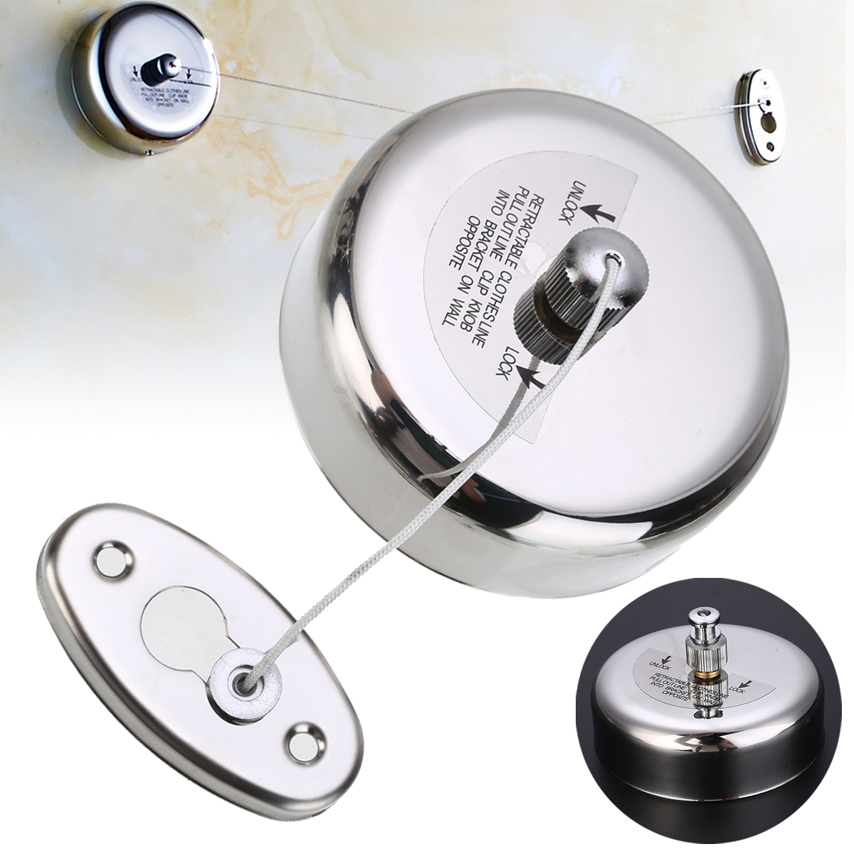 2.5M Retractable Stainless Steel Clothes Line Wall Mounted Laundry Clothesline Dryer Hanger Indoor Clothes Rope Drying Rack