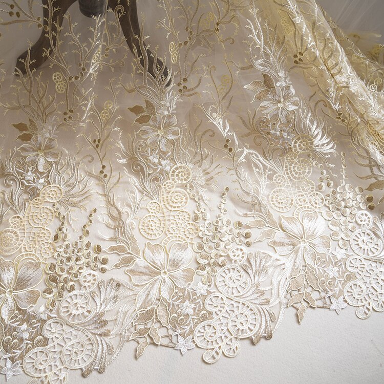 Tule Stof 1 Meter Mesh Geborduurde Gaas Kant Bruids Mode Jurk Rok Naaien Materiaal 53 "Wide L24C32: gold