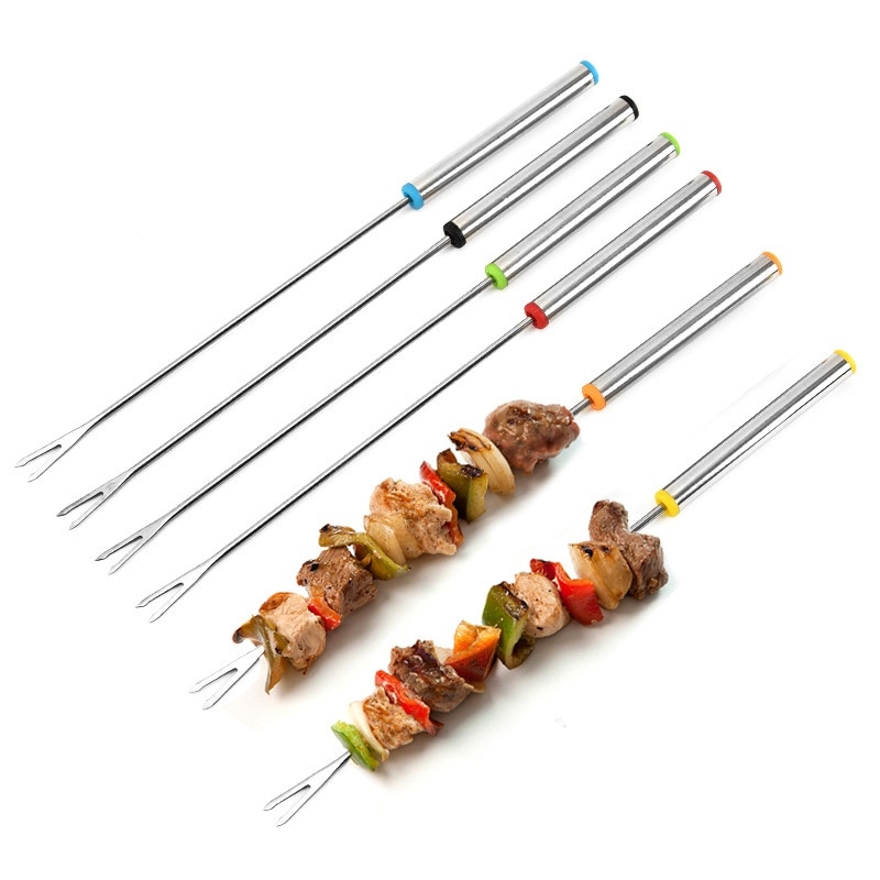 6 Stks/pak Rvs Barbecue Spies Barbecue Lam Spies Barbecue Vork Barbecue Vork Tool Barbecue Accessoires B