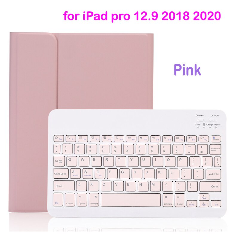 Case For iPad 10.2 9.7 5th 6th 7th Generation bluetooth Keyboard Case for iPad Air 1 2 3 Pro 10.5 11 12.9 Cover: iPad pro 12.9 Pink