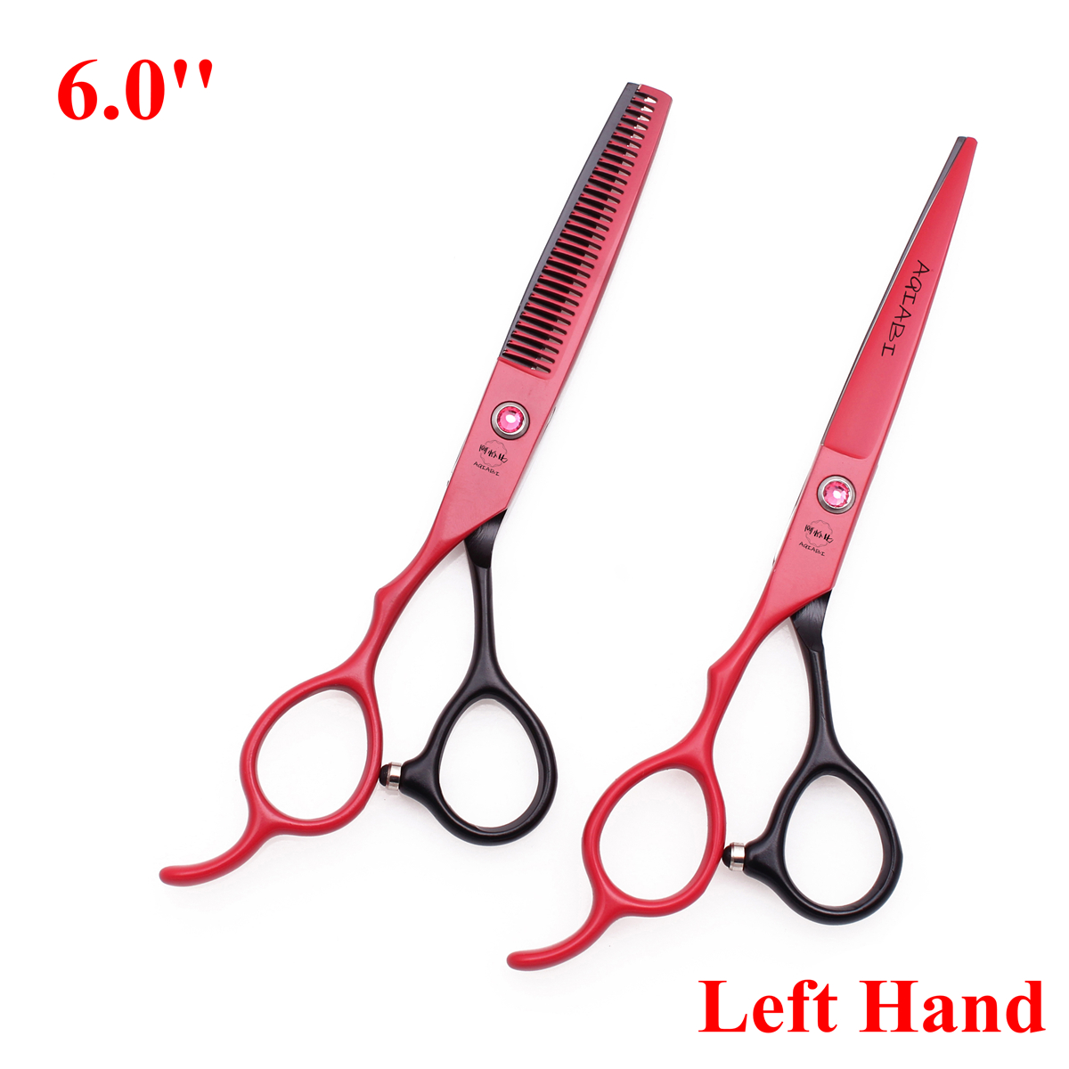 Ciseaux de coiffure professionnels pour cheveux, 6.0 pouces, main gauche, ciseaux de coupe, Salon de coiffure, maison, japon, acier, directe, A8001: Rouge