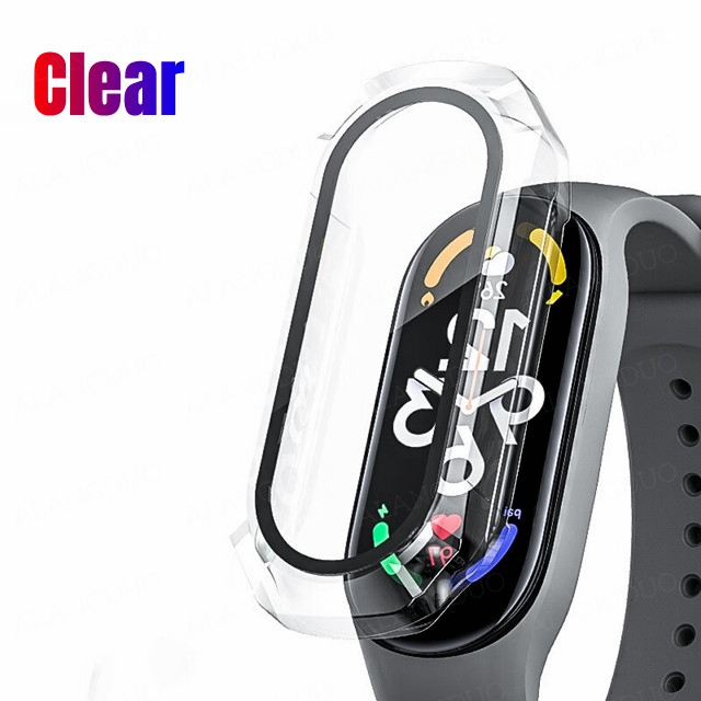 Funda de PC + Protector de pantalla de vidrio templado para Xiaomi Mi Band 8, 7, 6, 5, 4, mi band 8, parachoques protector, accesorios de cubierta antiarañazos: L / Oliva oscuro