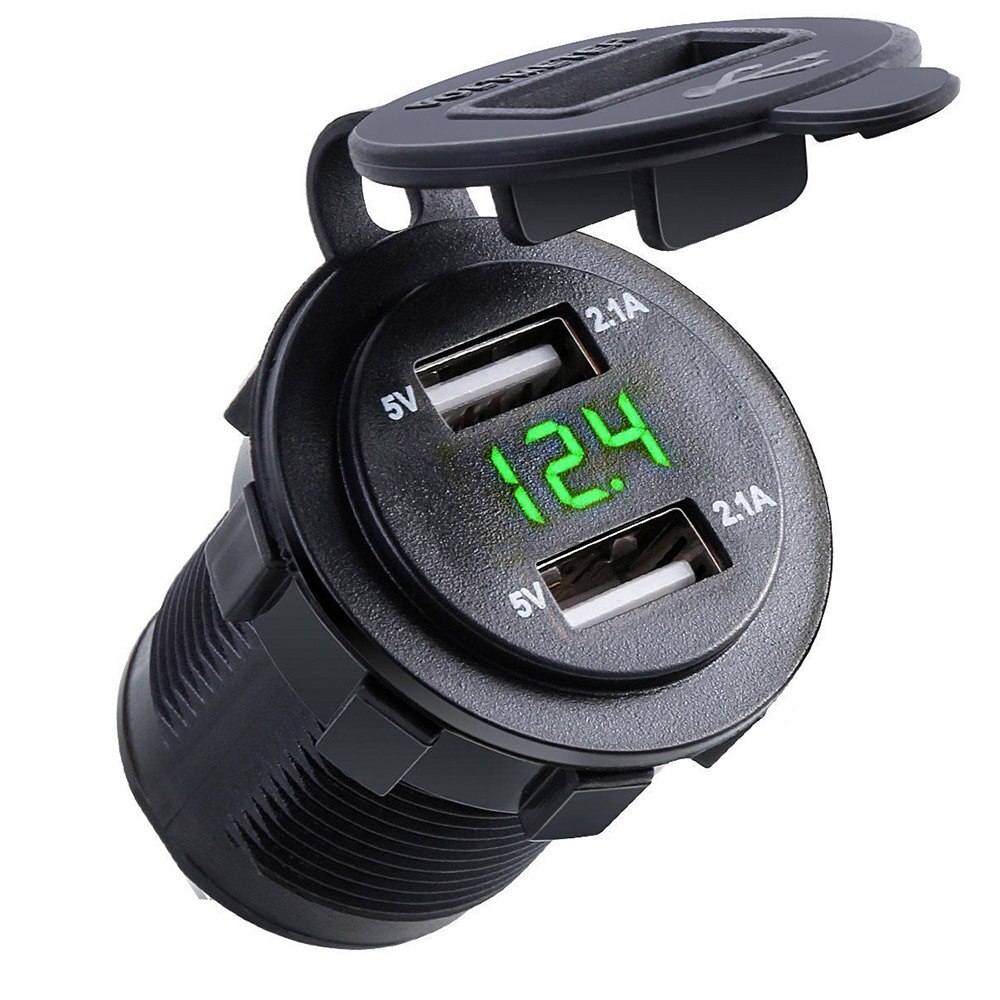 Powstro Auto Ladegerät Wasserdicht Dual USB Ports Sitz Auto Ladegerät Mit Led-anzeige Telefon Ladegeräte Für Iphone Android Smartphone: green Car Charger
