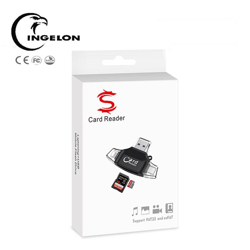 Ingelon sd-kortläsare microsd sdxc/sdhc sd usb c mmc idragon adapter tf minne för ios iphone &amp; android kortläsare: 3k-2 i 1- läsare-svart