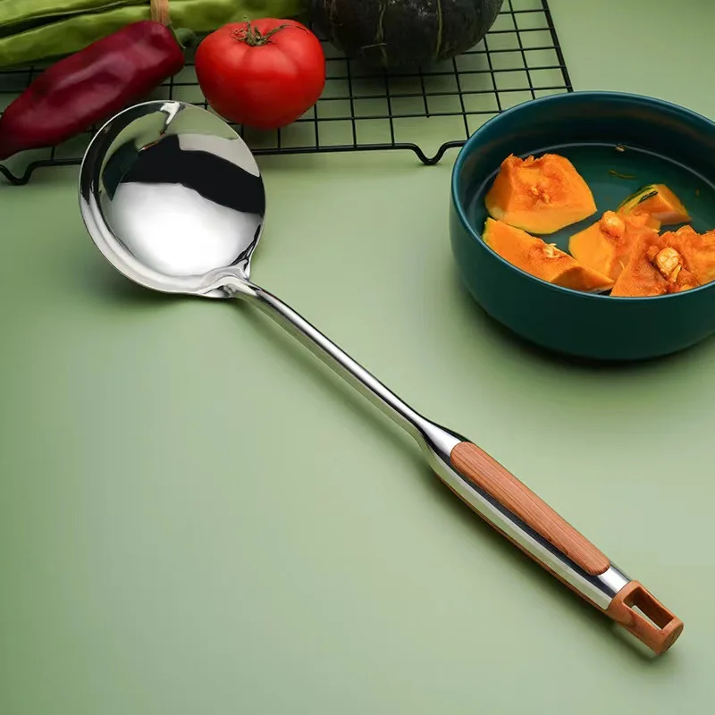 Espátula de Wok de acero inoxidable con mango largo, cuchara de arroz ranurada, cucharón, juego de utensilios de cocina,: Gris claro