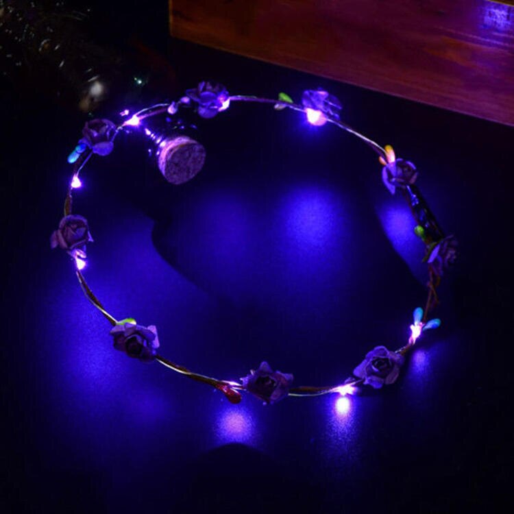Frauen Mädchen glühend Kranz Krone Blume Stirnband LED Licht hoch Haar Kranz Haarband Girlanden Hochzeit Party Weihnachten Weihnachten Birthda: Violett