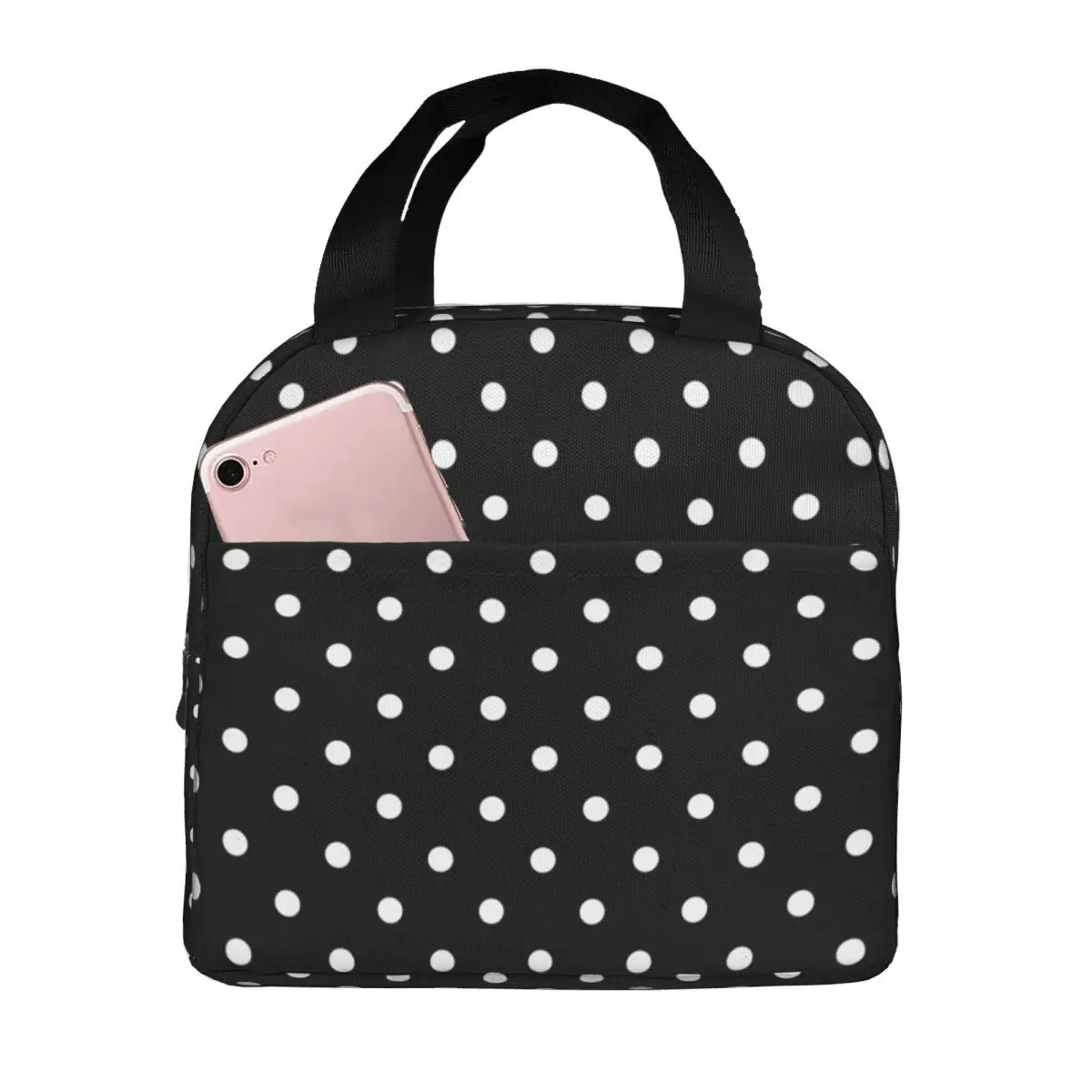 Lunchtas voor heren Dames Leuke polkadot thermische koeler Draagbare school Oxford lunchbox Voedselzak: Default Title