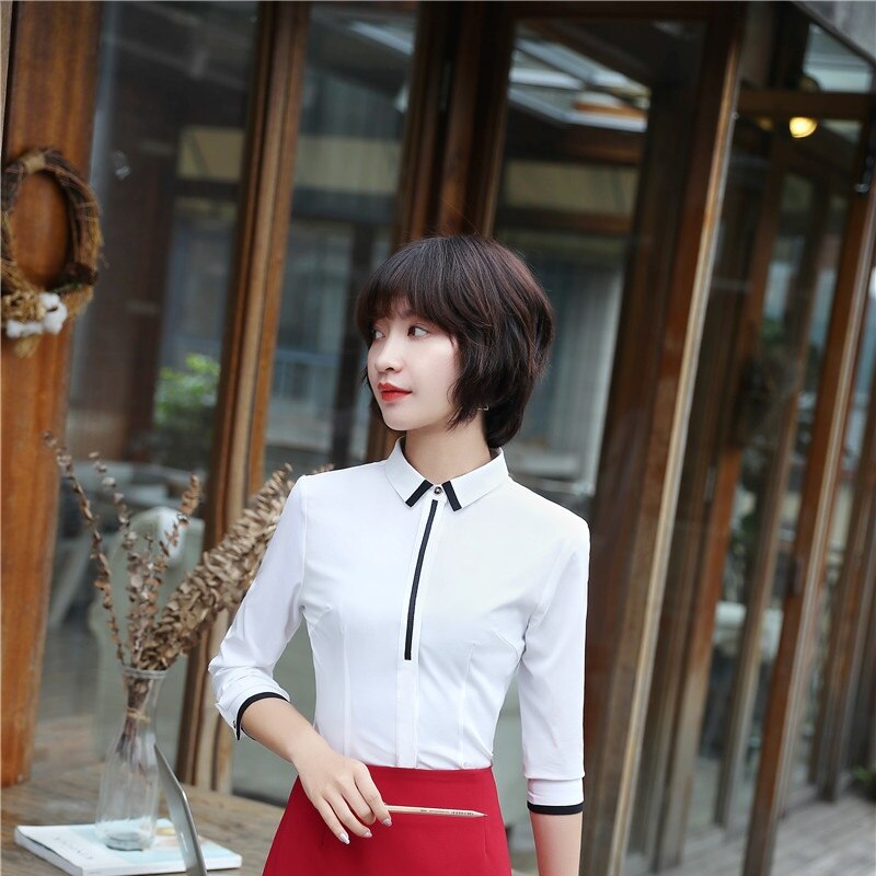 Uniform Styles White Long Sleeve Spring Fall Blouses & Shirts For Business Women Office Work Wear Blouse Female Tops