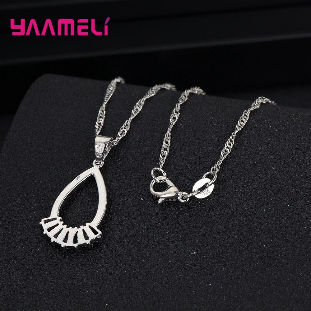 Elegante 925 Sterling Silber Frauen Schmuck setzt Bunte AAA Zirkon Klassische Wasser Tropfen Anhänger Halskette Band Ohrringe