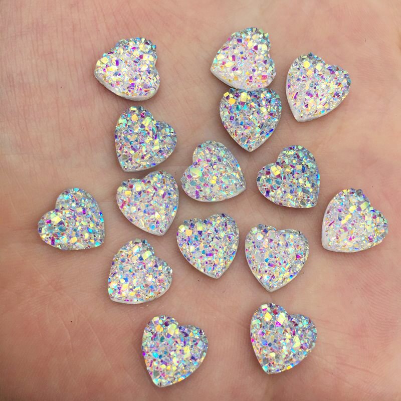 Shiny 60Pcs Resin 10mm heart Ore Surface Flatback Rhinestone for Clothing Applique DIY Scrapbook Jewelry Craft Supplies: 2