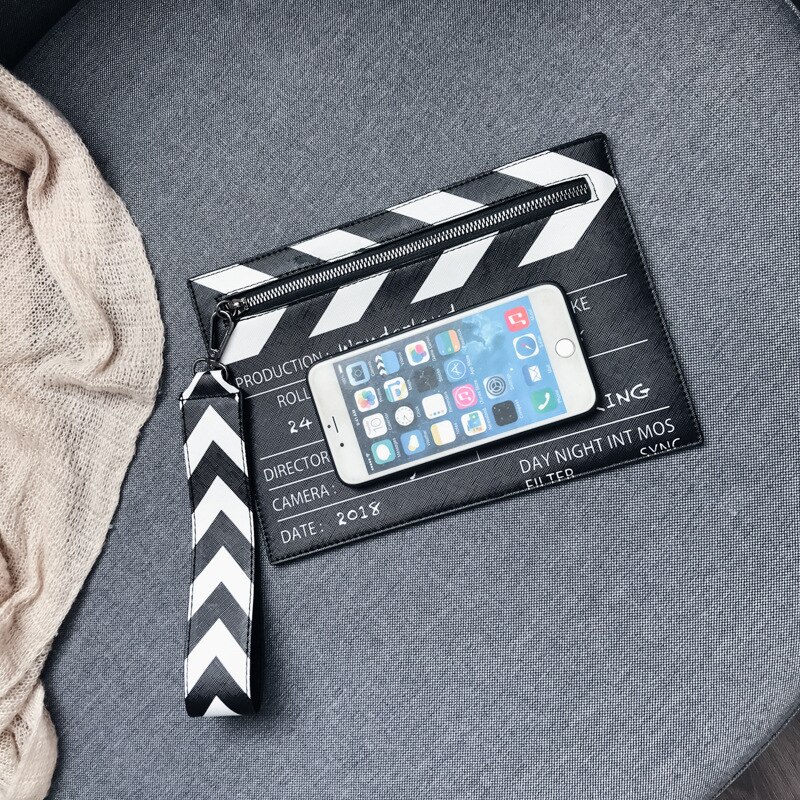 Svart och vit filmrekvisita pu läder casual kvinnors clutch kuvertväska kvinnor axelväskor crossbody messener bag
