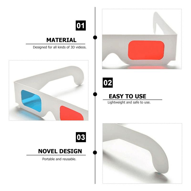 50 Stuks Universele Papier Anaglyph 3D Bril Papier 3D Bril Bekijken Anaglyph Rood/Blauw 3D Glas Voor Movie Video kaart