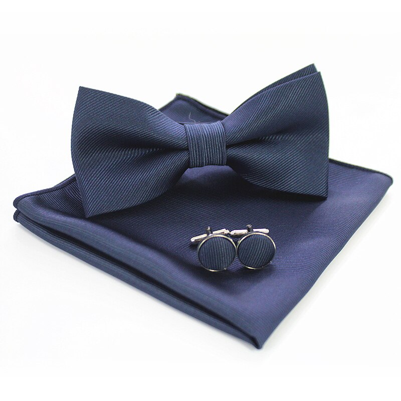 JEMYGINS BowTie Men's Formal Tie Bow Pocket Square Cufflinks Set Solid Color Bow Tie Hanky Set Business Wedding Bow Tie: 3
