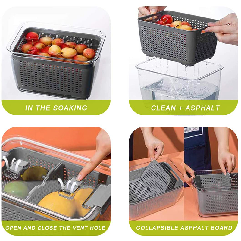 Refrigerator Food Produce Saver Storage Containers With Lid Fridge Fresh Vegetable Colander Storage Box Kitchen Organization