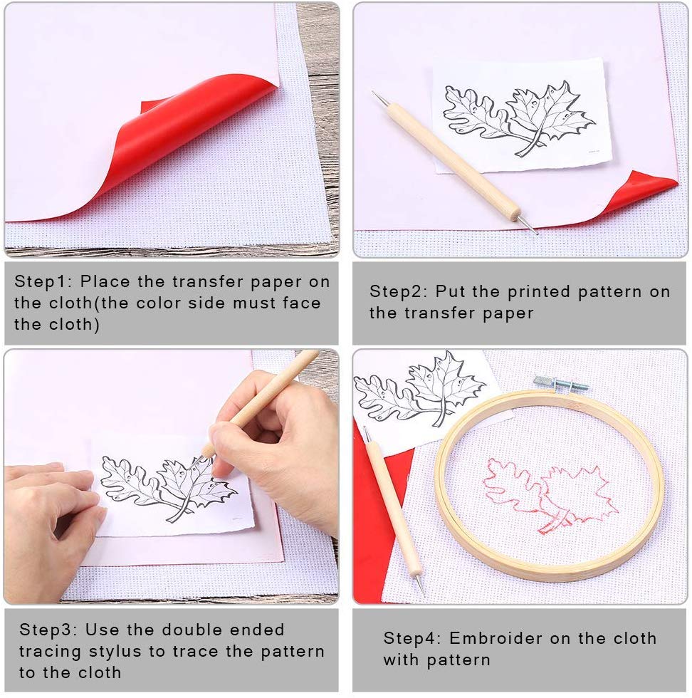 10pcs Embroidery Transfer Paper with 1pc Iron Pen Kit for Handmade Craft-Carbon Water-Soluble Tracing Paper DIY Sewing Tools