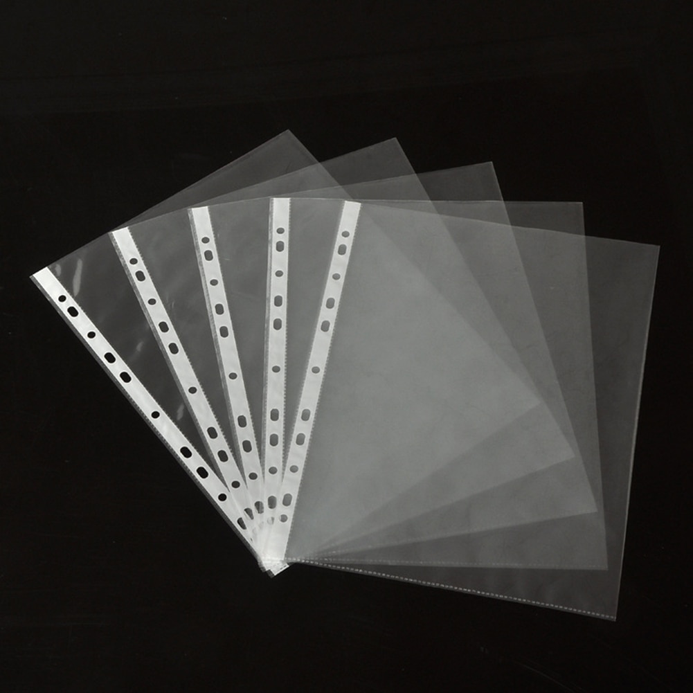 100 pièces A4 plastique perforé poches dossiers classement 11 trous feuilles mobiles Documents feuille protecteurs Transparent dossier sac