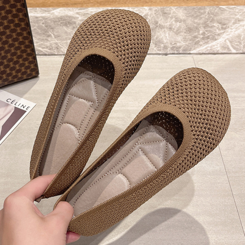 Taglia grande 42 Scarpe basse da donna Scarpe da ginnastica traspiranti lavorate a maglia Mocassini da balletto con fondo morbido da donna Scarpe da barca casual per donna