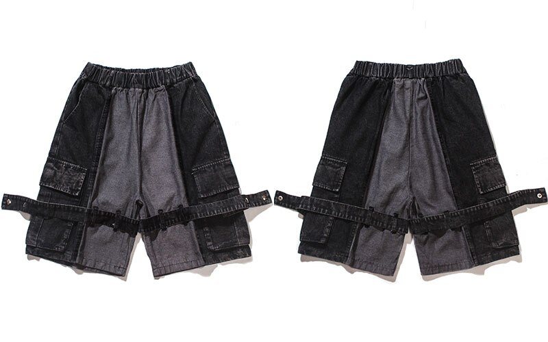 Short Vintage Stampede Années 90 – Taille Haute, Jean Denim Multi-Couleurs, Hip Hop