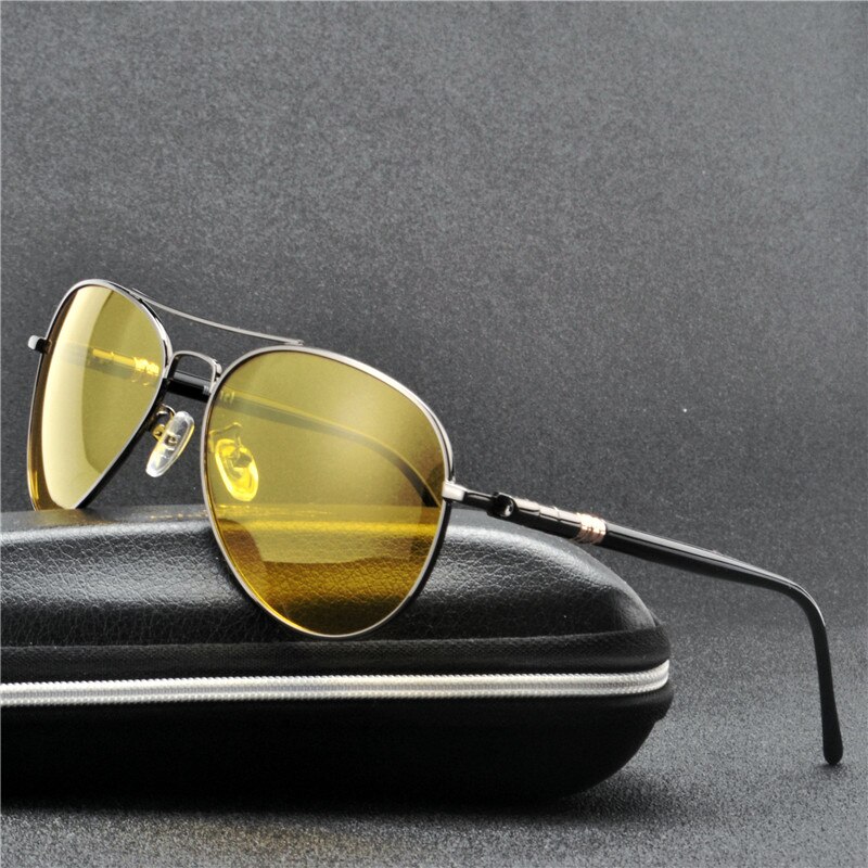 neue Pilot Nachtsicht Sonnenbrille Männer Gelb Objektiv Klassische Sonnenbrille Frauen Legierung Polarisierte Fahren Brillen FML: Pistole Gelb