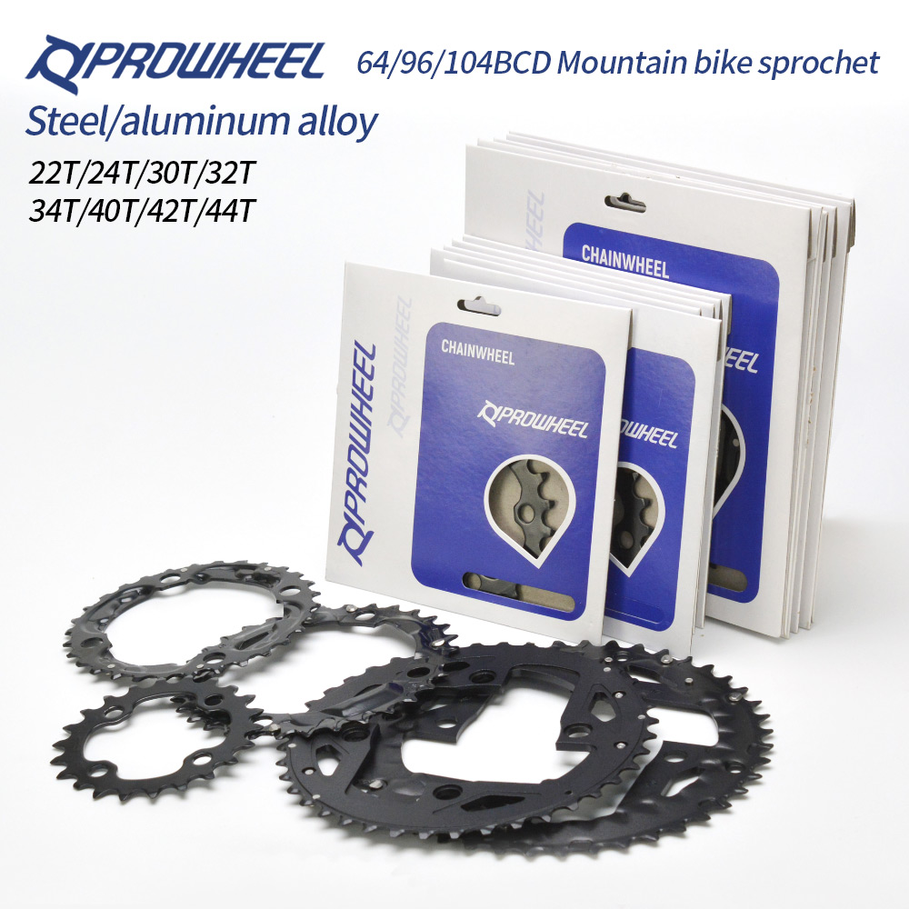 PROWHEEL-plato redondo para bicicleta de montaña, rueda dentada de aleación de acero, 64/96/104BCD, 22T, 24T, 30T, 32T, 40T, 42T, 44T