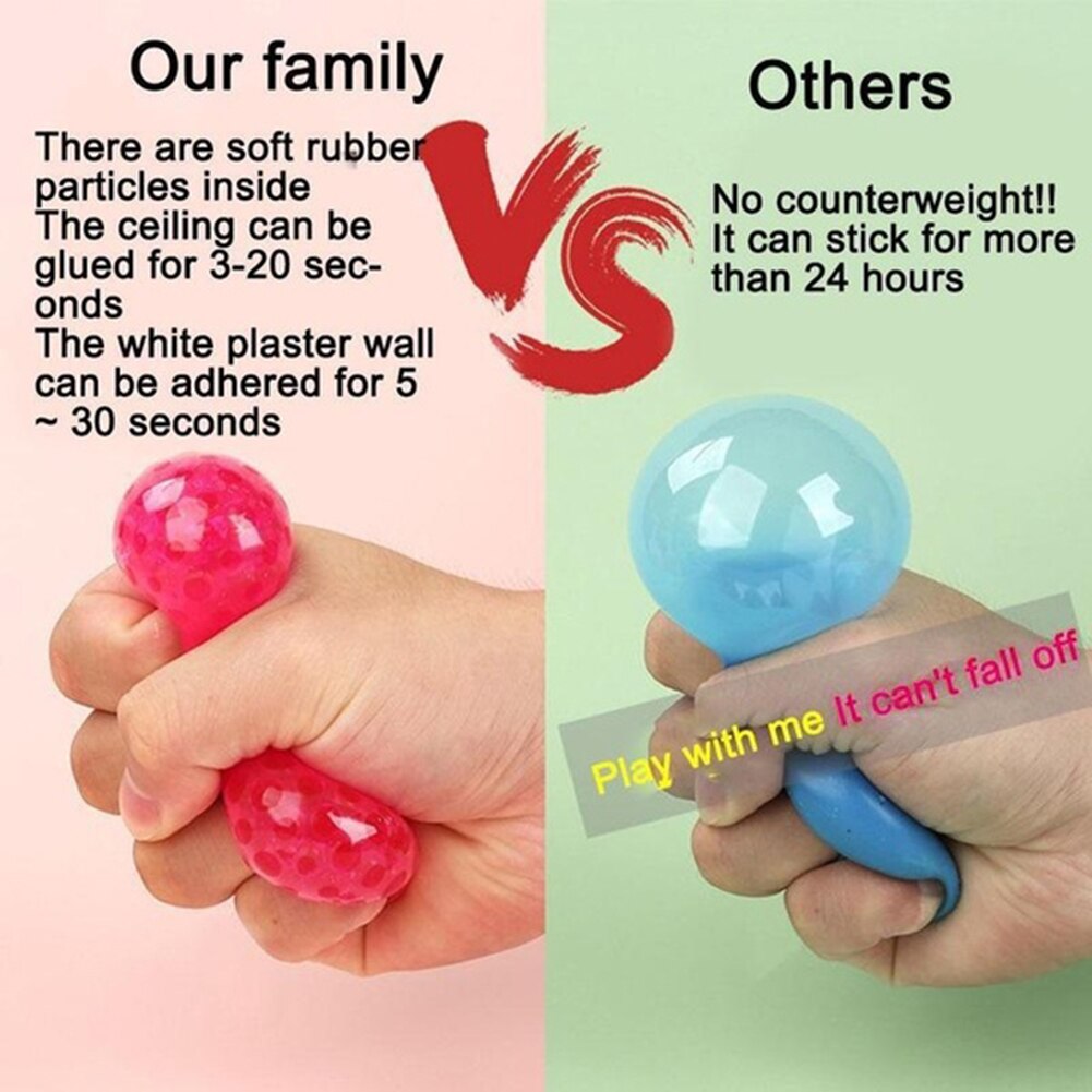 Fluorescerende farge dekompresjon ball klebrig ball vegg suge dekompresjon leke klebrig ball leker for voksne/barn